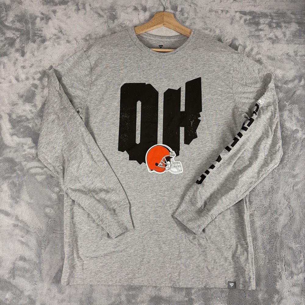 Cleveland Browns Fanatics Ohio Big Logo Grey Long sleeve T-shirt Size Large NWOT